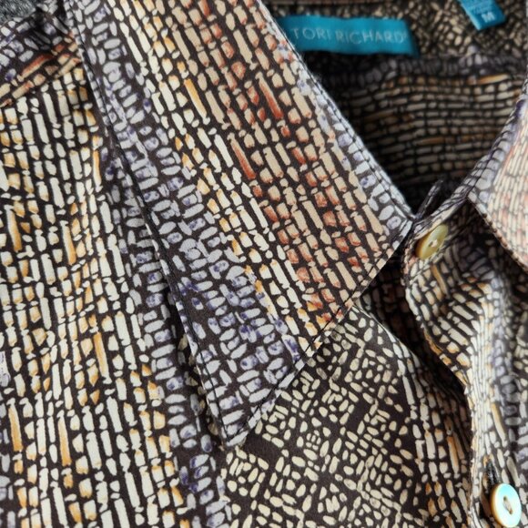 Tori Richard USA Made Medium Short Sleeve Geometric Colorful Hawaii Cotton Point - Picture 8 of 16